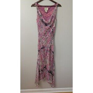 Vintage Y2K ICE Silk Maxi Dress Sz 6 Pink Fairy Asymmetrical Feminine Coquette